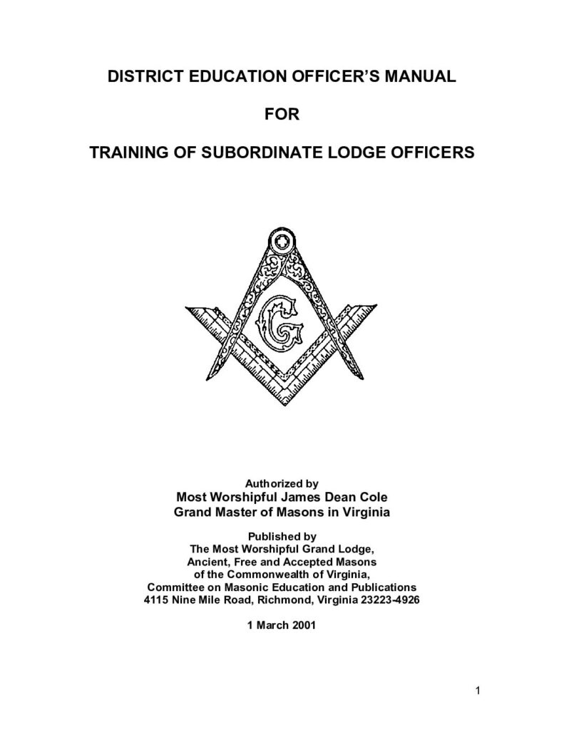 District Education Officer's Manual for the Training of Subordinate Lodge Officers