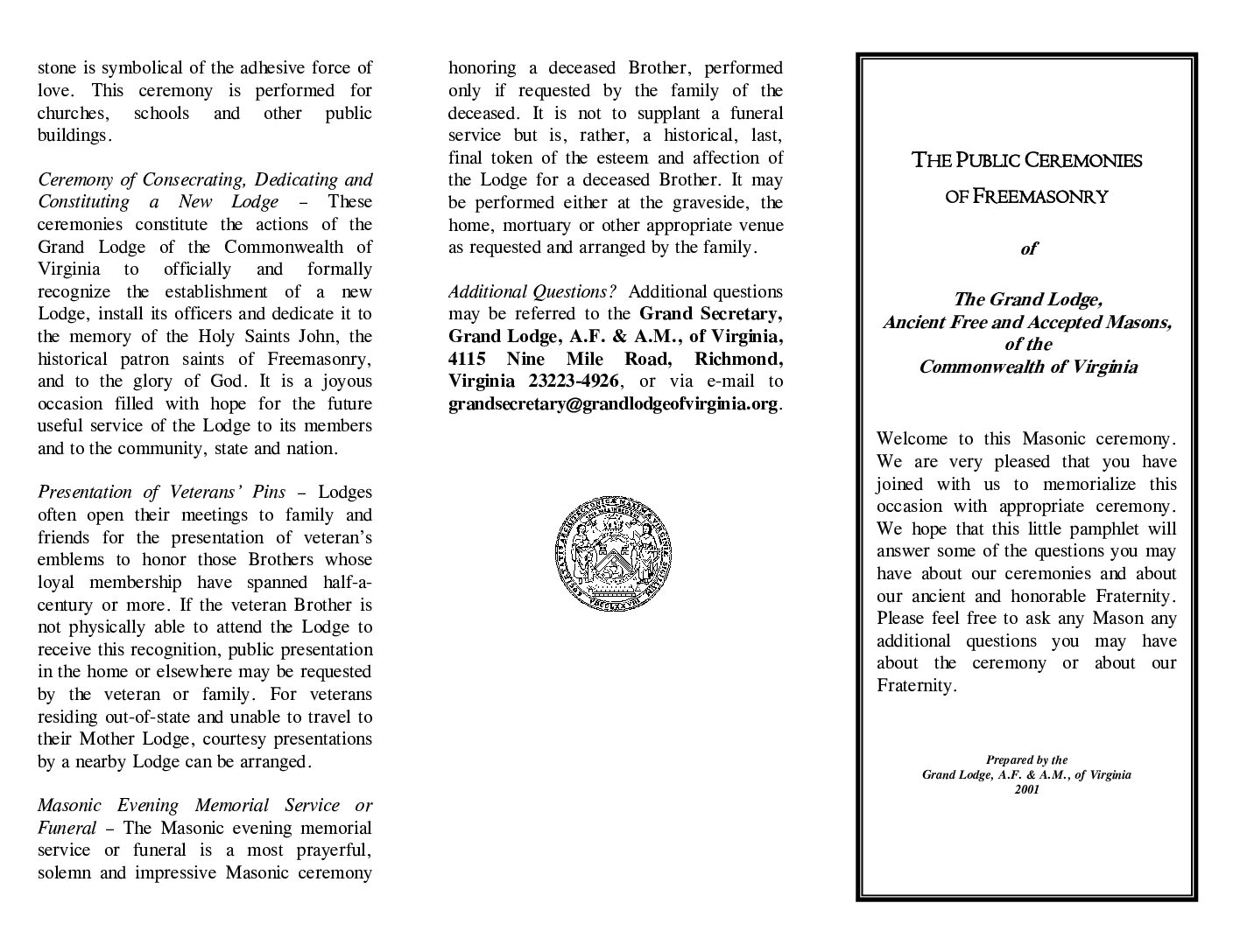 Public Ceremonies of Freemasonry (Pamphlet)