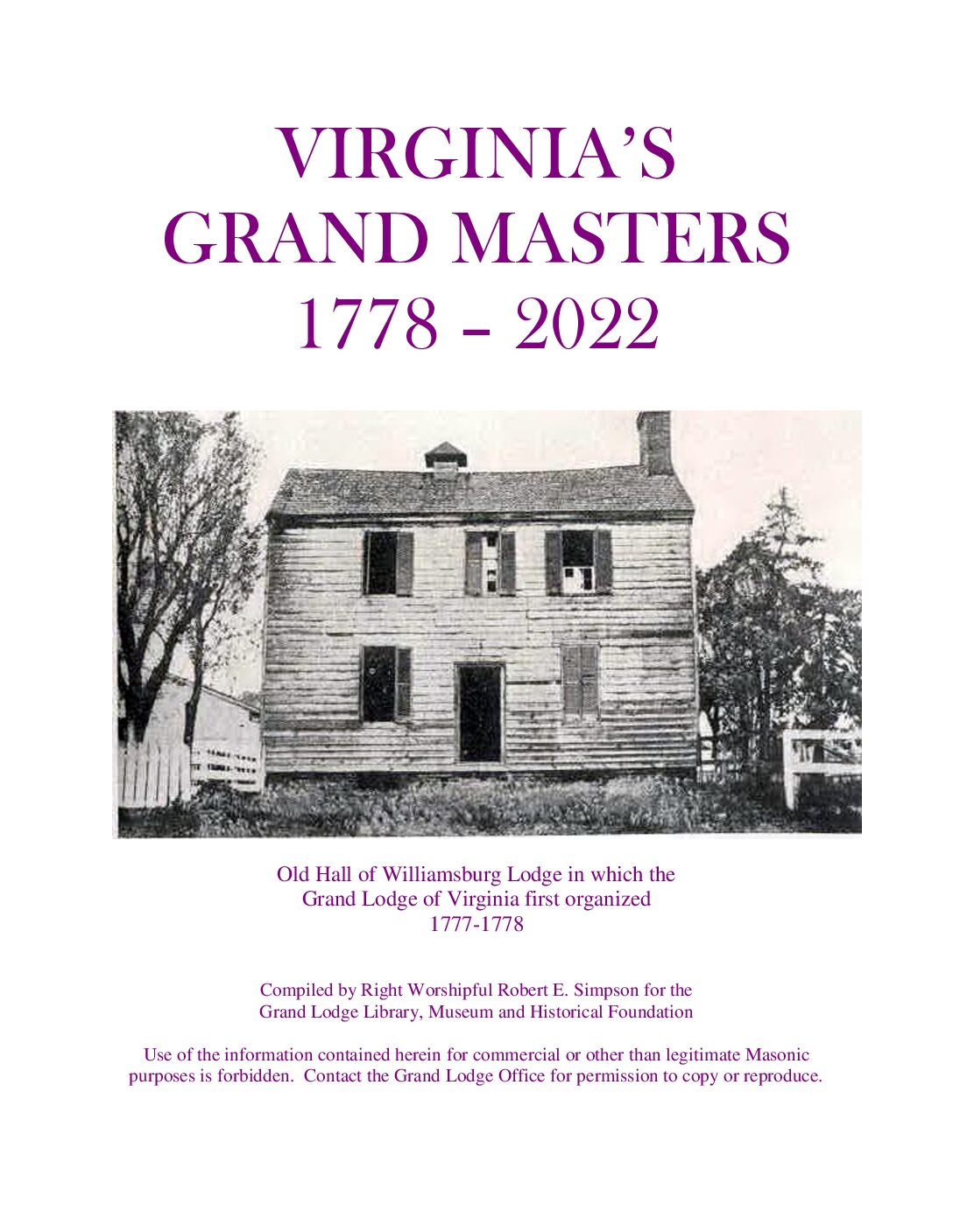 Virginia’s Grand Masters: 1778 – 2022