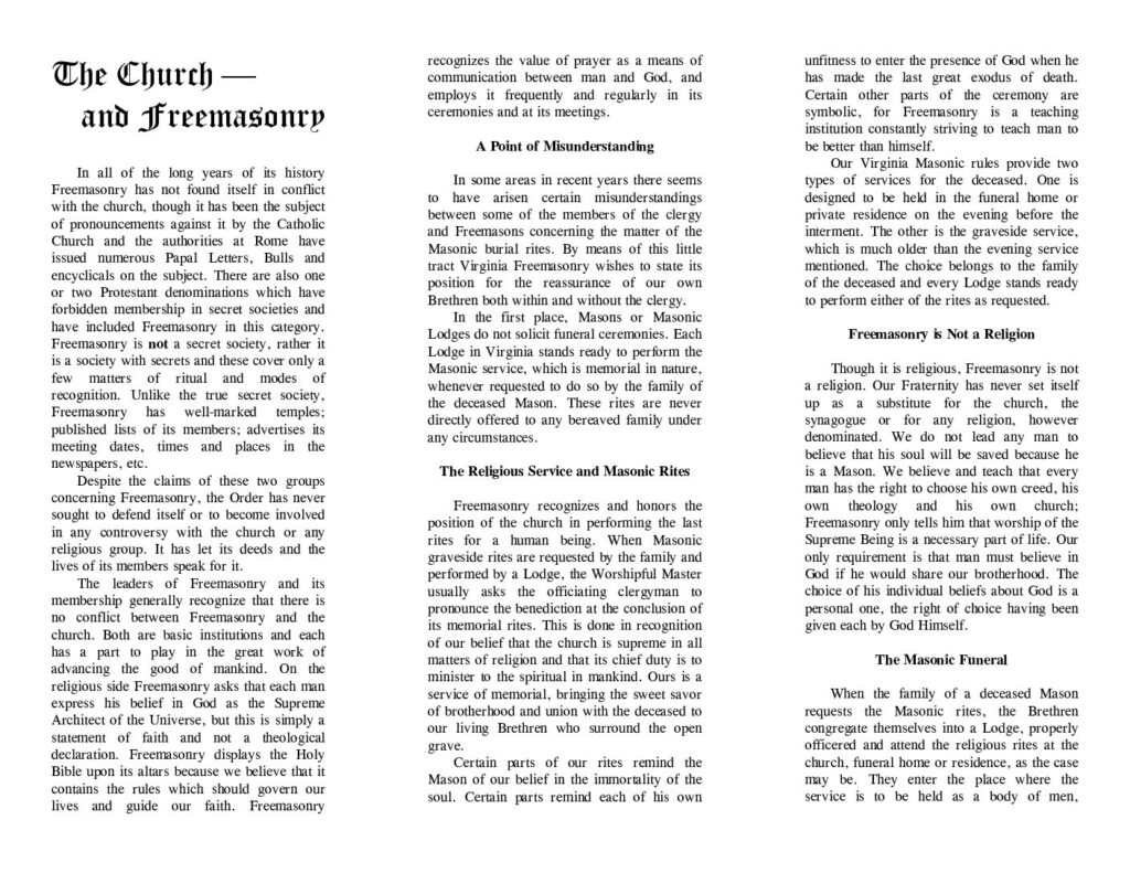 The Church and Freemasonry (Pamphlet)