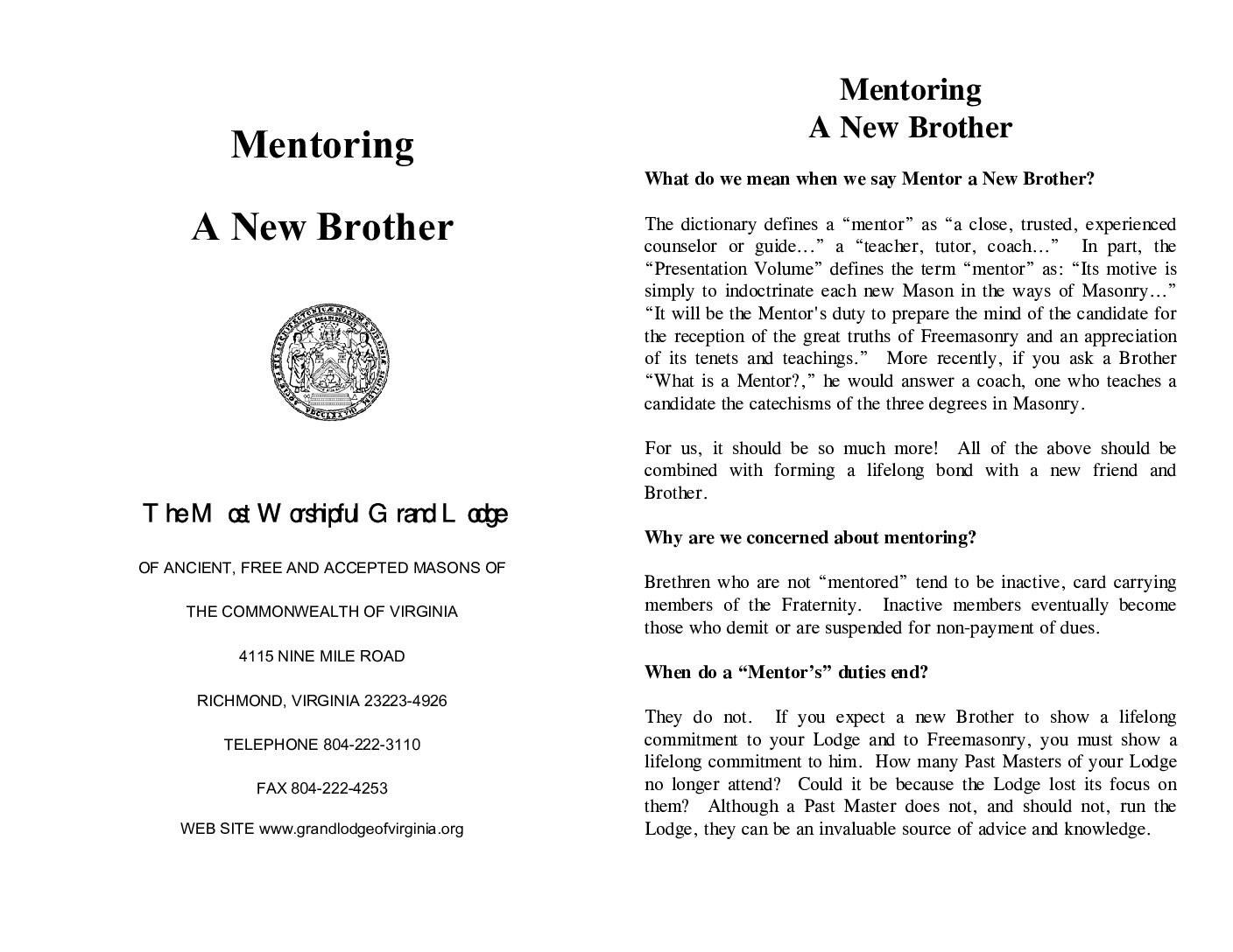 Mentoring a New Brother (Pamphlet)