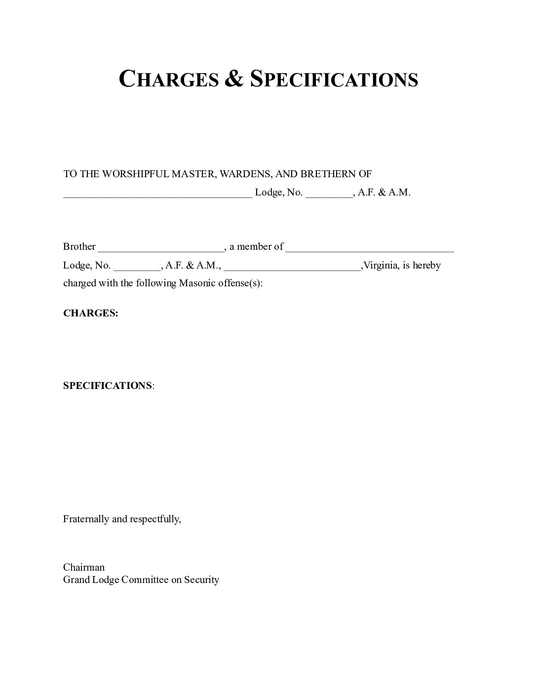 Charges and Specifications Template (PDF)