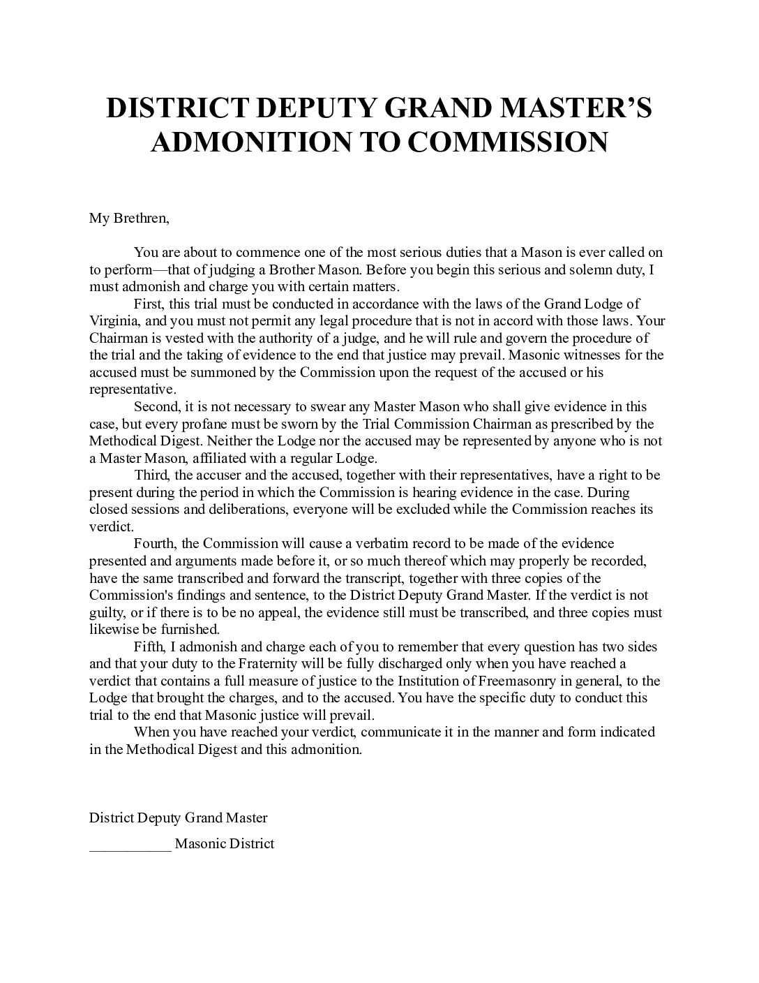 DDGM Admonition to the Commission Template (PDF)