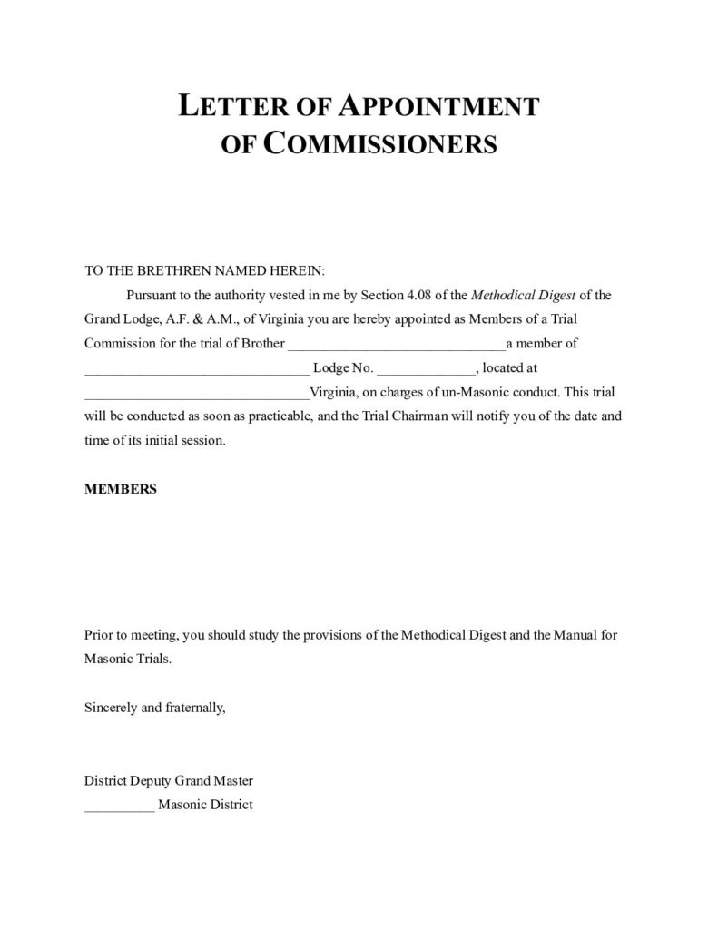 Commission Letter Appointment Template (PDF)