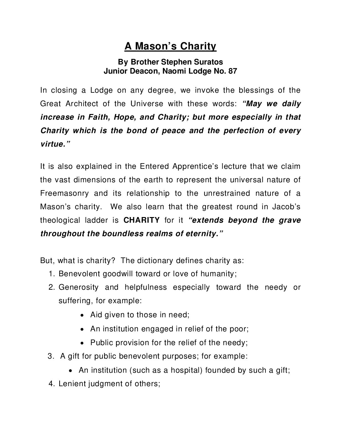 A Mason’s Charity