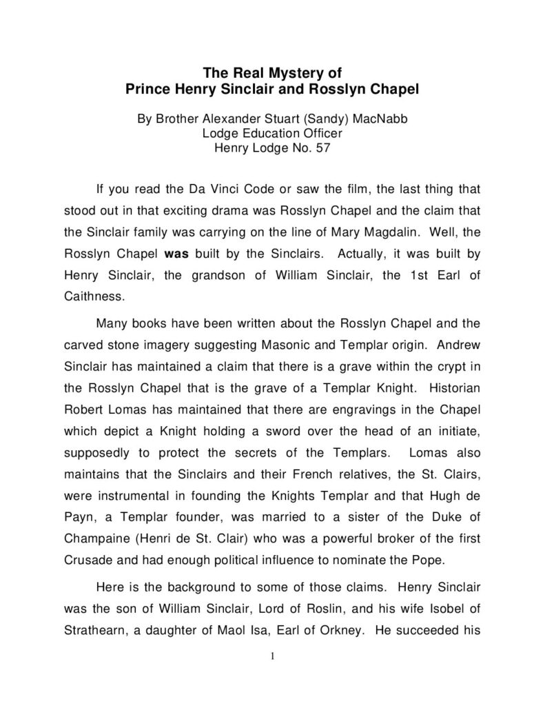 The Real Mystery of Prince Henry Sinclair and Rosslyn Chapel