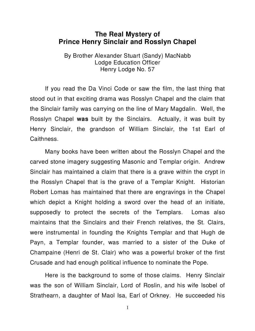 The Real Mystery of Prince Henry Sinclair and Rosslyn Chapel